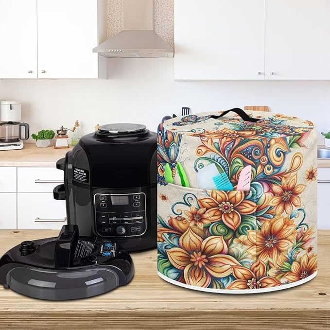 Vintage Floral Pressure Cooker Cover Instant Pot Accessories Instant Pot Kitchen Appliance Dust Cover with Pockets for Rice Cooker Air Fryer Slow Cooker Dust Covers for Kitchen Size S