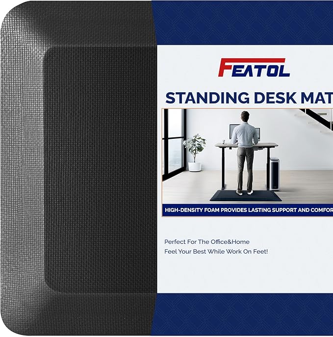 FEATOL Anti Fatigue Mat for Standing, 9/10 Extra Thick Ergonomic Standing Desk Mat, Comfort & Durable Memory Foam Standing Mat at Home,Office All Day (24" x 36", Black, 1PC)