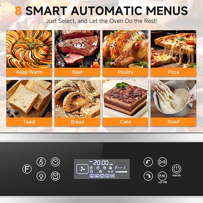 Wall-Oven-24-inch-Wall-Oven, Electric Wall Oven 24 inch, 2.5 Cu.Ft. Single Wall Oven with Frying Basket, 10 Cooking Functions & 8 Shortcut Menu 2800W Built-in Convection Oven