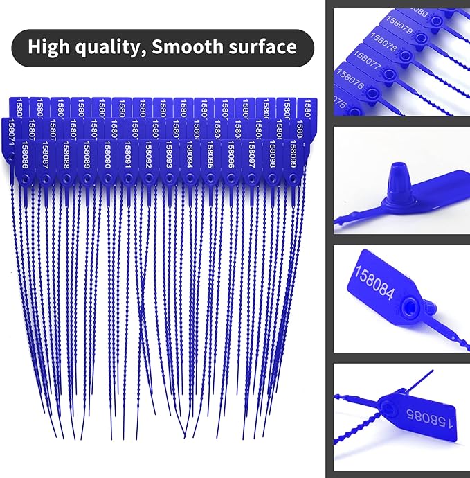 1000 Plastic Tamper Seals Fire Extinguisher Tags Numbered Zip Ties Pull Tite Security Tags Disposable Self-Locking Safety Ties (Dark Blue)