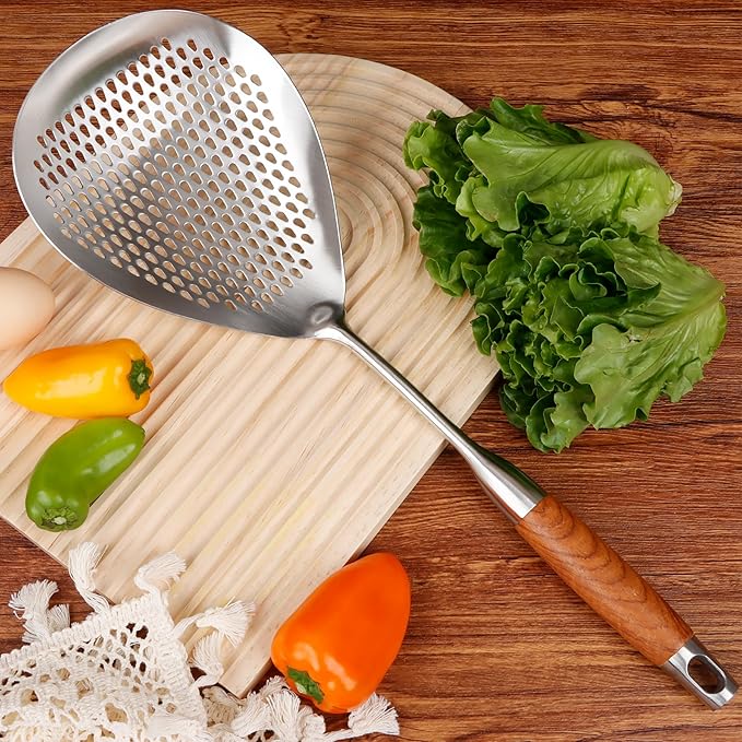 Skimmer Slotted Spoon, 304 Stainless Steel Spider Strainer Skimmer Ladle Spoon for Cooking and Frying, Pasta Strainer Spoon, 5.8 Inch