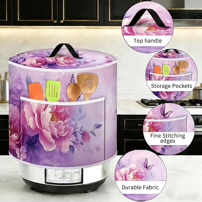 Air Fryer Dust Cover with Top Handle and Storage Bag, Compatible with Rice Cookers, Pressure Cookers, Slow Cookers and Air Fryers, Available in 3-Quart, 6-Quart and 8-Quart Sizes.