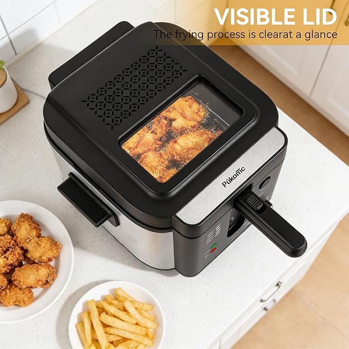 Pukomc Electric Deep Fryer with Basket,Adjustable Temperature Frying Pot for Home Use,Removable Lid and 2.5L Non-Stick Inner Pot Easy to Clean