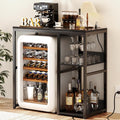 Homieasy Mini Fridge Cabinet Stand with Power Outlet, Coffee Bar Cabinet with Mini Fridge Space, Bar Stand with Microwave Shelf with Wine Rack for Kitchen, Dorm, Black