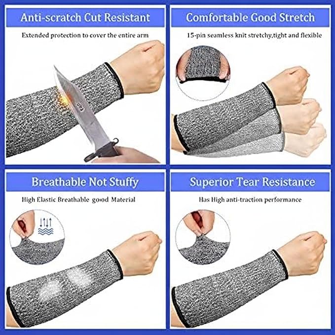 Sintege 3 Pairs Arm Protectors for Thin Skin and Bruising Cut Resistant Forearm Sleeve Level 5 Arm Burn Protection Sleeve (Grey,7.9 Inch)