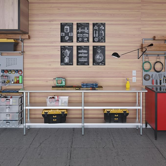 AmGood Stainless Steel Work Table with 2 Shelves | NSF | Metal Utility Table (96" Long x 18" Deep)