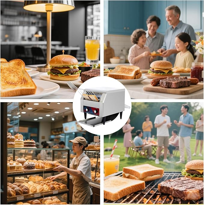CTJ Commercial Toaster 300 Slices/Hour Electric Conveyor Belt Toaster Heavy Duty Stainless Steel Rotating Toasters Machince for Croissants Bun, Bagel, Bread