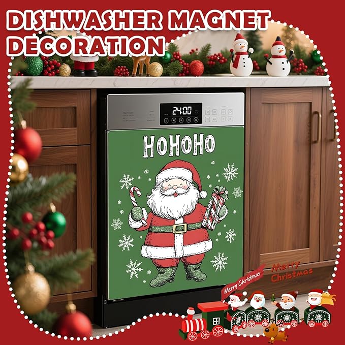 Christmas Santa Dishwasher Magnet Cover, 23" W x 26" H Fridge Magnetic Stickers Reuseable Magnet Panel Decal Cover for Washing Machine Fridge Microwave Cabinet Kitchen Christmas Decoration