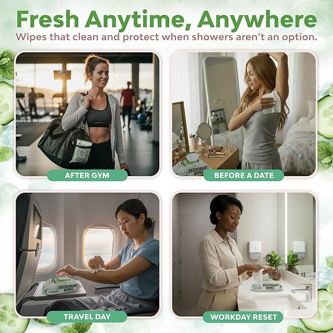 Deodorant Wipes for Women - Freshening Body Towelettes for Post-Workout, Travel, and Daily Deodorizing - On-the-Go Fresh Scent Cleansing Wipes, 120 Count (2 Pack)