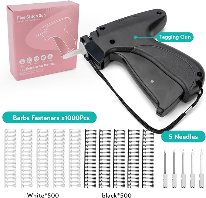 Clothing Label Gun,Standard Retail Price Tag Labeling Gun Kit,Having 5 Needles, 1000 Micro Fasteners,Suitable for Store,Warehouse,Consignment,Yard Sale,etc.(Black-1)