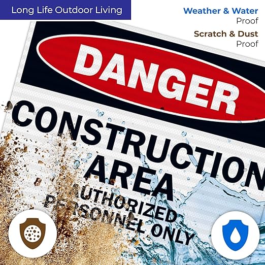 Danger Construction Area Sign, Authorized Personnel Only Sign, 24x30 Inches, Rust Free .063 Aluminum, Fade Resistant, Indoor/Outdoor Use, Made in USA