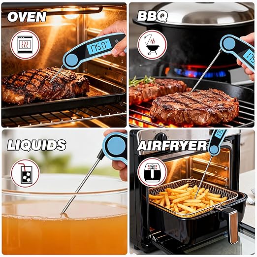 Meat Thermometer Digital Waterproof Instant Read Thermometer for Cooking Food Thermometer with Backlight & ±0.5℃ Precision Cooking Thermometer for Kitchen ℃/℉ Convertible Blue