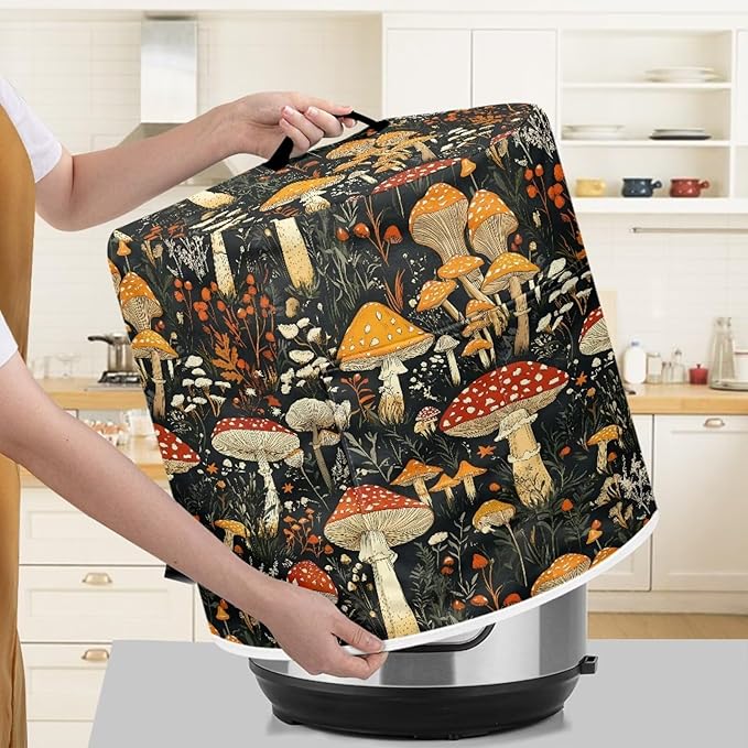Dust Cover for 3 Quart Air Fryer and Electric Pressure Cooker with Pockets, Washable Cover for Electric Appliance, Portable Small Appliance Covers Accessories Mushroom