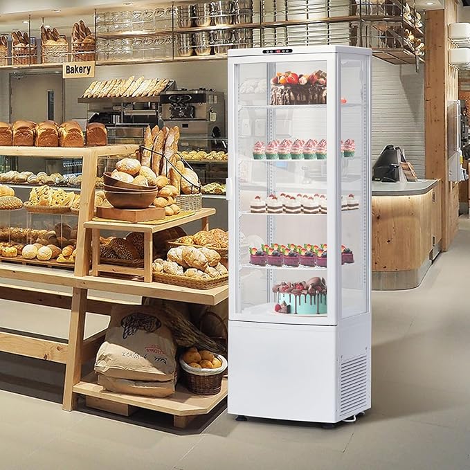 Commercial Display Refrigerator, Glass Door Merchandiser Cooler with Adjustable Shelves, LED Lighting, Sliding Rear Door, Temperature Control for Bakery, Cafe, Restaurant, Store
