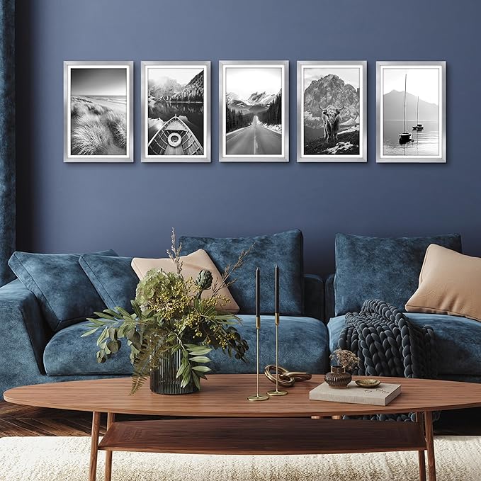 Americanflat 12x18 Poster Frame with Polished Plexiglass - Set of 5 - Use as 11x17 Frame with Mat or Display 12x18 Photo Without Mat - Galleria Collection - Picture Frames for Wall Display - Silver
