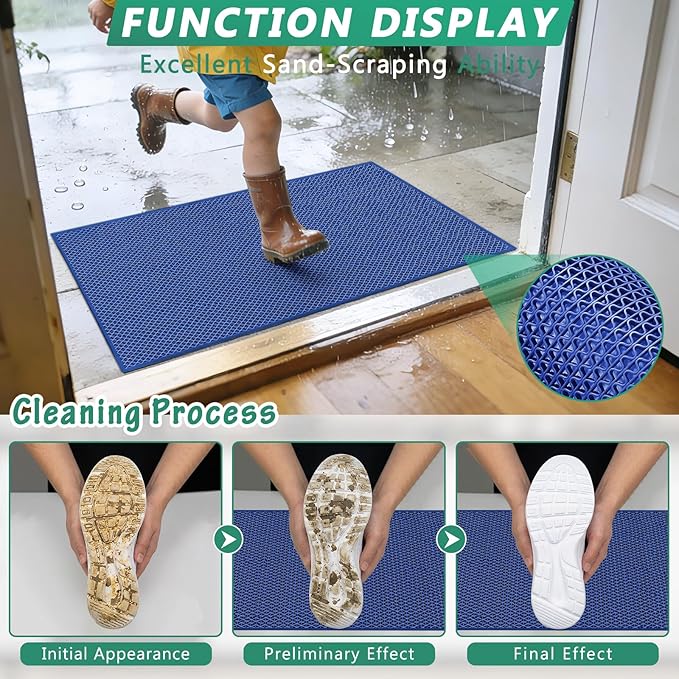 WochiTV Non Slip Drainage Mats, Front Door Mat, PVC Pool Floor Mat 0.2'' Thick Rubber Outdoor Indoor, Parking Space Mat for Bathroom Garage Basement Backyard Commercial Kitchen, 1.9x2.5Ft Blue