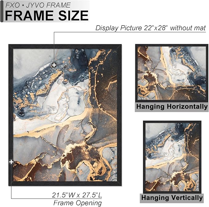 Engineered Wood 22 x 28 Frame Set of 2, Black Picture Frame for 22x28 Inch Poster Puzzle Photo, Light Weight 22by28 Poster Frame with Wood-grain for Wall - 2 Pack/Black/22 x28