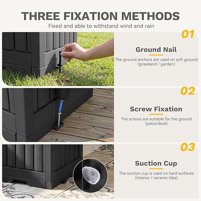 DWVO 76 Gallon Outdoor Trash Can, Dual-Compartment Resin Garbage Bin with Lid, Includes 2 Sorting Labels, Ash Holder, Stakes & Suction Cups, Hideaway Storage for Patio Backyard Garden, Black