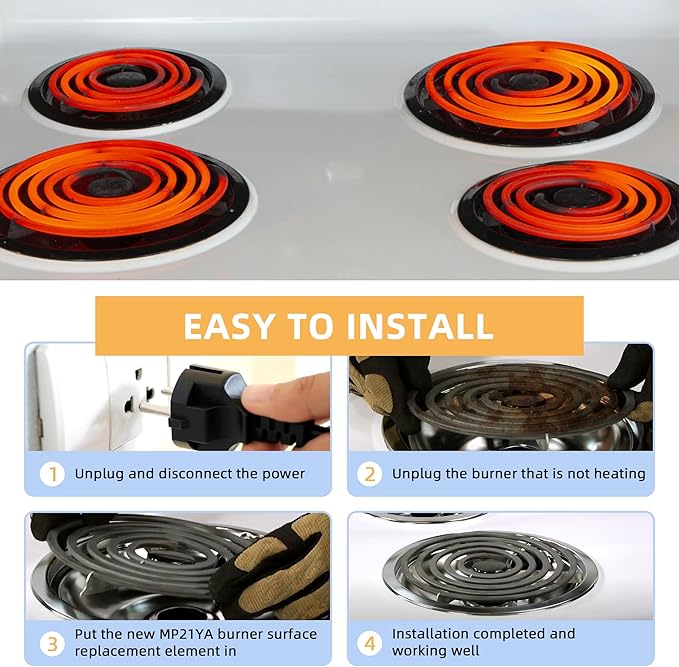 2 Pack MP21YA Electric Range Burner Element Unit 8" Replacement Fit for Hard-wick & Ken-more & May-tag & Nor-ge & Whirl-pool Electric Range Stove - Fit MP22YA Stove Burner by AMI PARTS