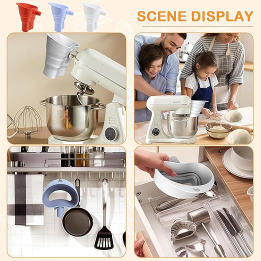 Silicone Foldable Flour Funnel for Kitchen Aid Mixer,Easy Pour No-Mess Attachment,Anti-Splash Accessory,Fits Tilt-Head 4.5–7 Qt (KSM153),Durable Dishwasher-Safe Baking Tool(Blue)