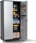 Garage Metal Storage Cabinet,71" Rolling Tool Cabinet with Pegboard and 3 Adjustable Shelves,Heavy-Duty Shelving Unit with Lockable Doors for Garage,Workshop,Home & Office Organization