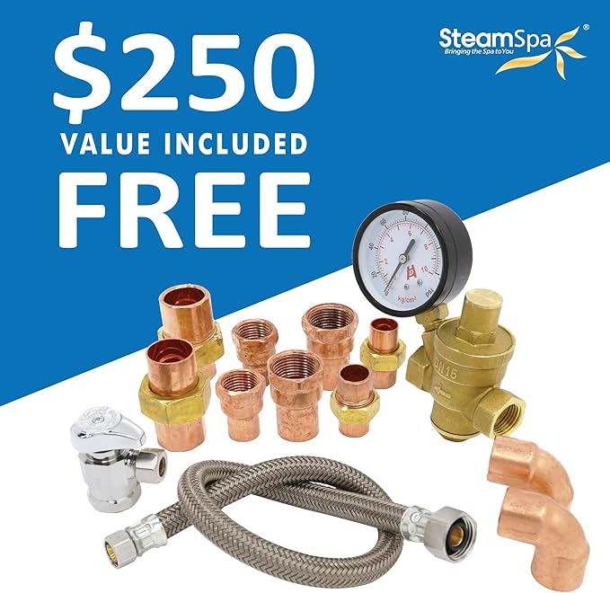 SteamSpa 9kW Steam Sauna Generator Executive Bundle 240V Steam Generator with Touch Pad, Steamheads, Pressure Relief Valve, Built-in Auto Drain, LED Light, Filter and Quick Install Kit EXT900CH-A