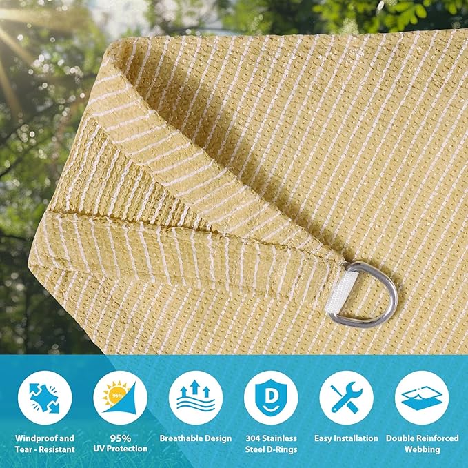 Amagenix Sun Shade Sail 10'X11' Curved Edge Outdoor Shade Canopy Beige Breathable 95% UV Block Shade Cloth for Patio Garden Backyard (We Make Custom Size)