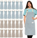 Janmercy 24 Pcs Aprons for Women Men with 2 Pockets Linen Cooking Kitchen Apron Adjustable Bib Chef Apron Bulk Aprons Unisex