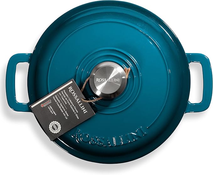 Signature Enameled Cast Iron Braiser, Non-Stick Serving Pot with Tight Fitting Lid for Perfect Roasting, Baking, Sauteing, Searing, and Pan Frying | 5Q (4.7L) - Ocean Blue