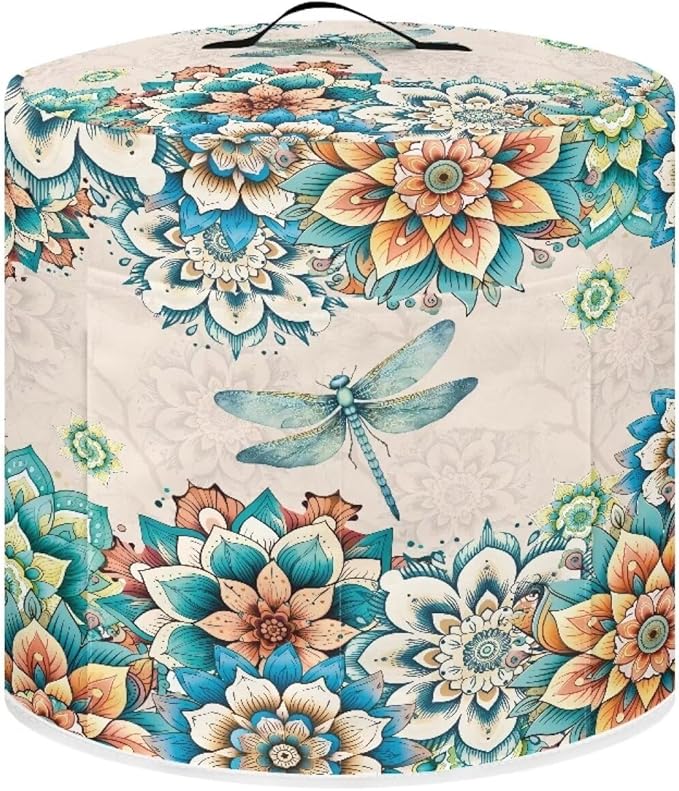 Xoenoiee Boho Mandala Floral Dragonfly Print Kitchen Appliance Dust Cover with Pockets, Electric Pressure Cooker Cover Compatible with Rice Cooker Cover Air Fryer Cover, for 8 Qt Pot