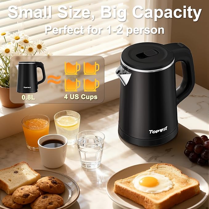 0.8L Small Electric Kettle, Portable Travel Kettle Stainless Steel - 800W Fast Boiling, Auto Shut-Off & Boil-Dry Protection, Tea Kettle for Home, Office, Business Trip, Hotel, Dorm
