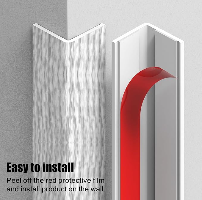 Wall Corner Protector, Walls Edge Protector，Self-Adhesive Wall Corner Guards,PVC Double Side Edge Protector， Furniture Stairs Guard (White Wood Grain 2PCS 120cm/47.2in)