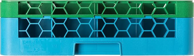 CFS RG16-1C413 OptiClean 16 Compartment Glass Rack with 1 Extender, 5.56", Polypropylene, green/CFS Blue