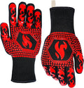QUWIN BBQ Gloves, BBQ Accessories 1472℉ Extreme Heat Resistant, Grilling Gloves Silicone Non-Slip Oven Mitts, Kitchen Gloves for BBQ, Grilling, Cooking, Baking-1 Pair… (One Size Fits Most, Red)