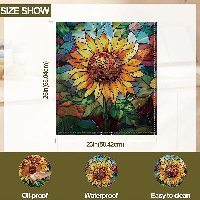 Magnetic Dishwasher Cover,Stained Glass Reusable Dishwasher Magnetic Cover Sunflower Colorful Decorative Door Covers Panel for Home Kitcen 23" x 26"