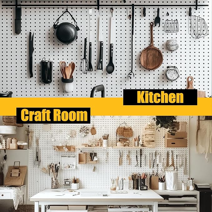 Peg Board, 4 Pack Metal Pegboard Panels with 50 Hooks, White Pegboards Wall Organizer, Heavy Duty Peg Board for Walls Home, Garage Tool Storage, Office Organization, Craft Room, Kitchen