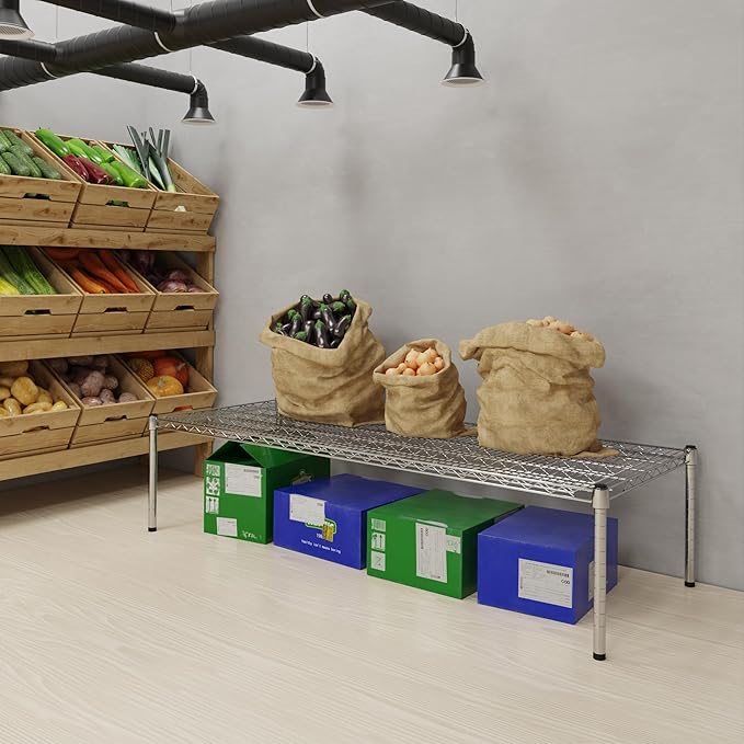 24''W x 60''L x 14''H Chrome Plated Wire Dunnage Rack | Off The Floor Storage