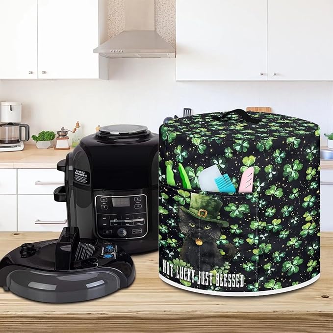 Green Shamrock Pattern Kitchen Appliance Dust Cover with Pockets, St. Patrick's Day Electric Pressure Cooker Cover Compatible with Crock Pot, Rice Cooker Cover, for 6 Qt Pot