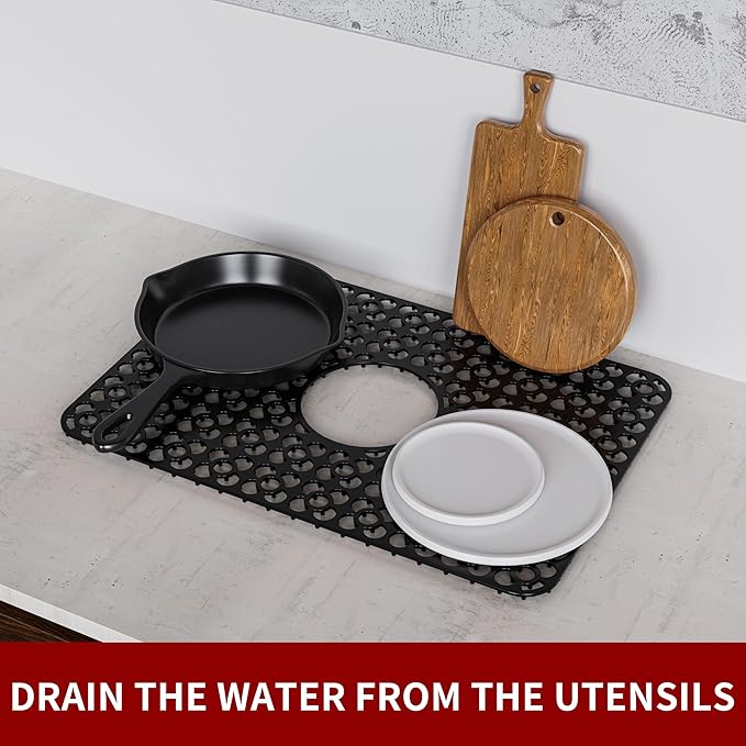 WAFT YEARN Sink Mats Sink Protectors Dish Racks Dishwasher Safe Grid Mats for Kitchen Sink Silicone Protect Sink from Stains Damage Scratches Non Slip Heat Resistant Rust Resistant 16"X12.5" Black
