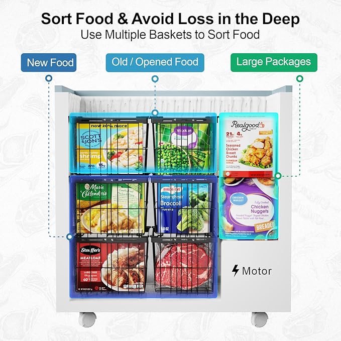 iSPECLE Freezer Organizer Bins - 6 Pack Adjustable Width for 5 to 7 Cu.Ft Chest Freezers, Stackable Freezer Wire Storage Baskets for Deep Freezer Organization, Assembly Required, Black
