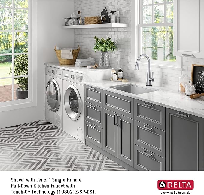 DELTA FAUCET Delta Lenta 24-inch Undermount 16 Gauge Stainless Steel Single Bowl Laundry Utility Kitchen Sink with Accessories, 953034-24SL-SS, Satin