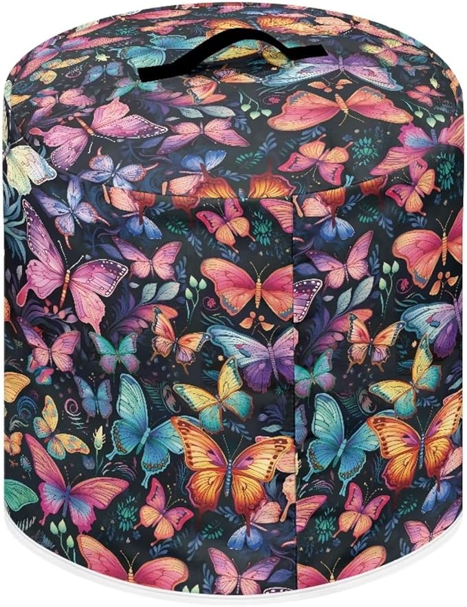 Insulated Pressure Cooker Appliance Cover, Also Fit for Rice Cooker, Air Fryer and Crock Pot, 8 Quart Dust Cover with Pocket for Spoon/Cooking Utensils/Recipes, Washable, Butterfly Various