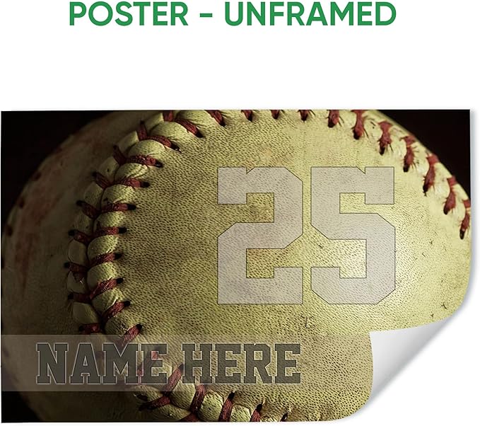 Personalized Softball Poster & Framed Canvas, Motivational Wall - Softball Ball Home Office Decor, Custom Name Number Bedroom Living Room Aesthetic Wall Art Gift For Girl, Daughter, Kid