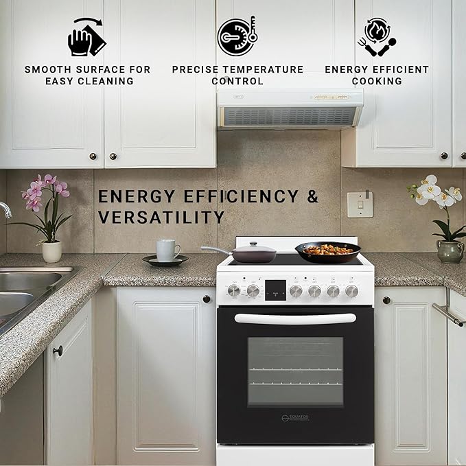 Equator ECR 204 20" Electric Range in WHITE – 4 Ceramic Burners, Convection Oven & Air Fry Function, Compact Freestanding Electric Stove for Apartments, Condos & Tiny Kitchens