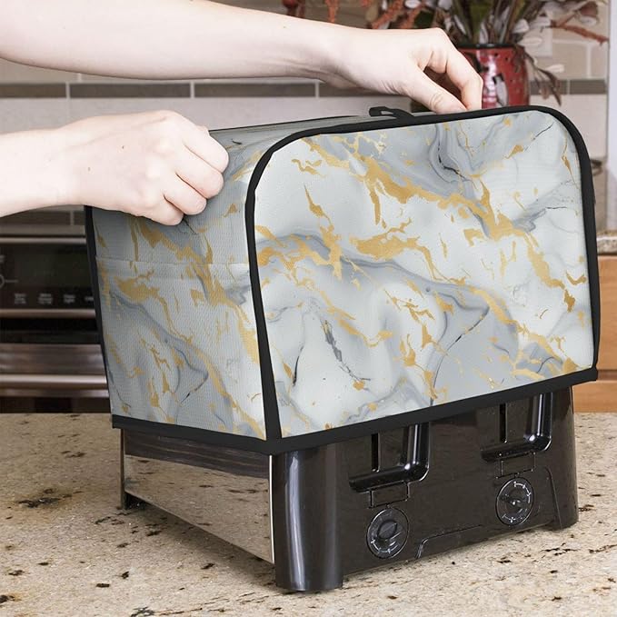 Toaster Cover 2 Slice with Pockets, Geometric Marble Texture Print Kitchen Accessories Decor Bread Maker Oven Protector Covers Dust Proof Fingerprint Covers