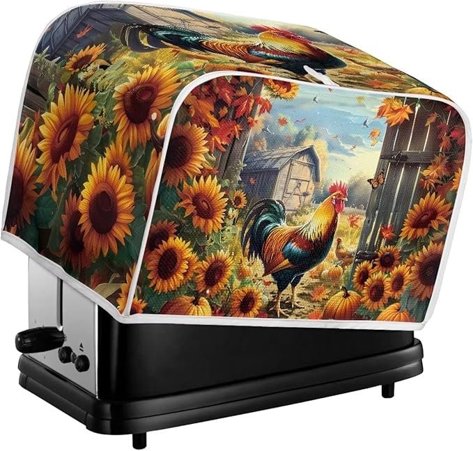 UNICEU Sunflower Rooster Print Toaster Dust Cover Protector Compatible with 4 Slice Heat-Resistant Dust Protection Anti-scratch Home Kitchen Decor