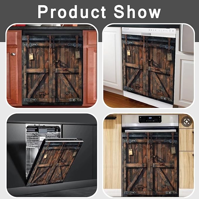 Barn Wooden Door Dishwasher Cover Panel Sticker, Vintage Wooden Door Skin Cover for Dishwasher Refrigerator Cabinets (23" x 26" Ordinary)