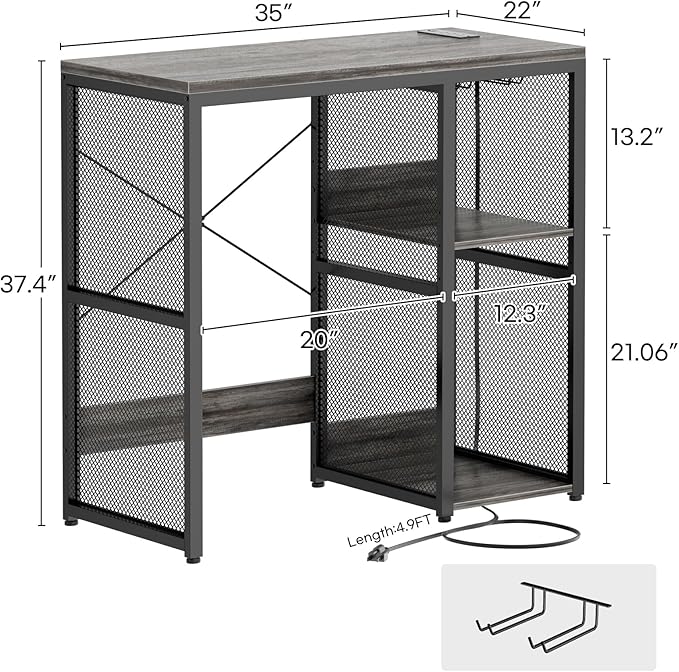 Homieasy Mini Fridge Cabinet Stand with Power Outlet, Coffee Bar Cabinet with Mini Fridge Space, Bar Stand with Microwave Shelf with Wine Rack for Kitchen, Dorm, Grey