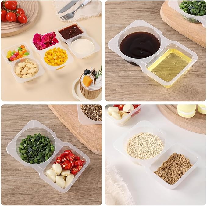 20 Packs Double Compartment Containers - Reusable BPA-Free Snack & Sauce Cups with Lids, Suitable for On-the-Go Use, Snack Storage