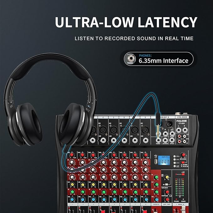 Audio Mixer 8 Channel, CT-80S Professional Sound System Mixer Board DJ Mixing Console with Reverb MP3 Player Bluetooth 48V Phantom Power Supply USB Recording for Studio Karaoke Live Music